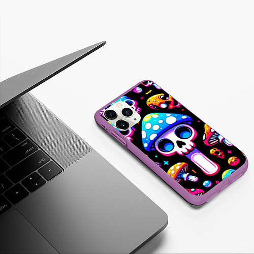 Чехол iPhone 11 Pro матовый Ice cream skull and fly agaric - ai art fantasy / 3D-Фиолетовый – фото 3