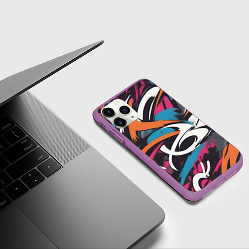 Чехол iPhone 11 Pro матовый Граффити абстракция / 3D-Фиолетовый – фото 3