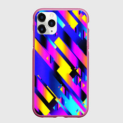 Чехол iPhone 11 Pro матовый Неоновая геометрия плитка, цвет: 3D-малиновый