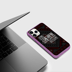 Чехол iPhone 11 Pro матовый Помни славянин свои корни, цвет: 3D-фиолетовый — фото 2