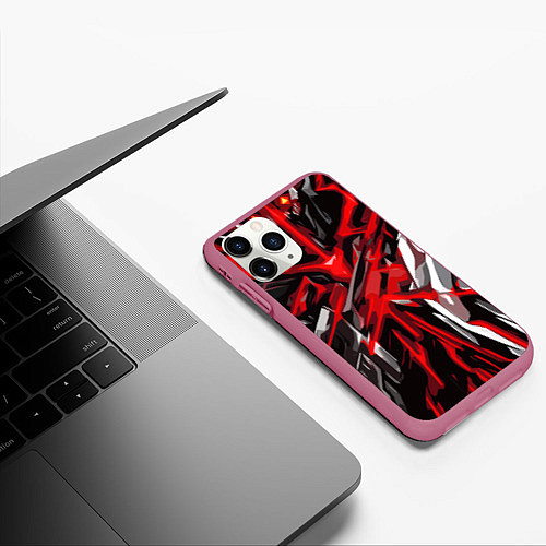 Чехол iPhone 11 Pro матовый Красный и черный абстрактный фон / 3D-Малиновый – фото 3