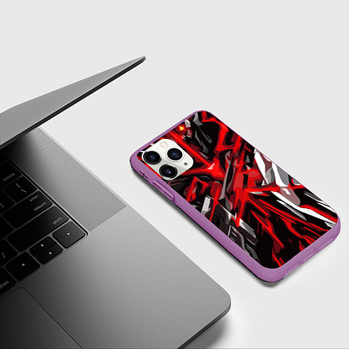 Чехол iPhone 11 Pro матовый Красный и черный абстрактный фон / 3D-Фиолетовый – фото 3
