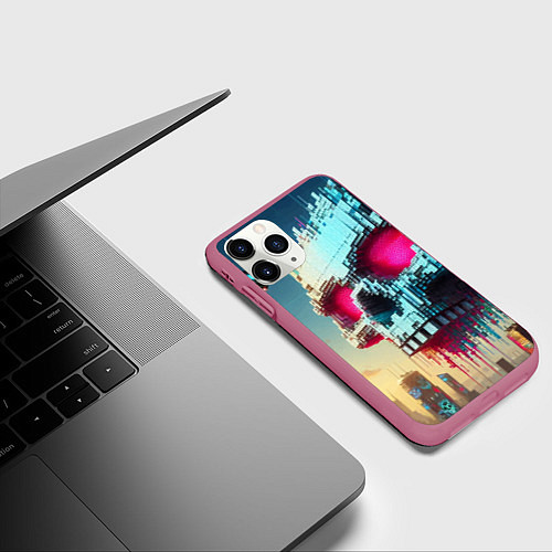 Чехол iPhone 11 Pro матовый Cool pixel skull - ai art fantasy / 3D-Малиновый – фото 3