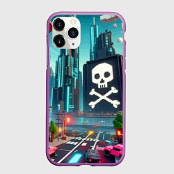Чехол iPhone 11 Pro матовый Minecraft district with skull - ai art fantasy, цвет: 3D-фиолетовый