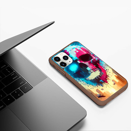 Чехол iPhone 11 Pro матовый Cool vanguard neon cyber skull - ai art / 3D-Коричневый – фото 3