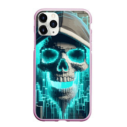 Чехол iPhone 11 Pro матовый Скелет в балахоне - граффити кибер-хакер, цвет: 3D-розовый