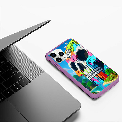 Чехол iPhone 11 Pro матовый Minecraft skull - ai art fantasy / 3D-Фиолетовый – фото 3