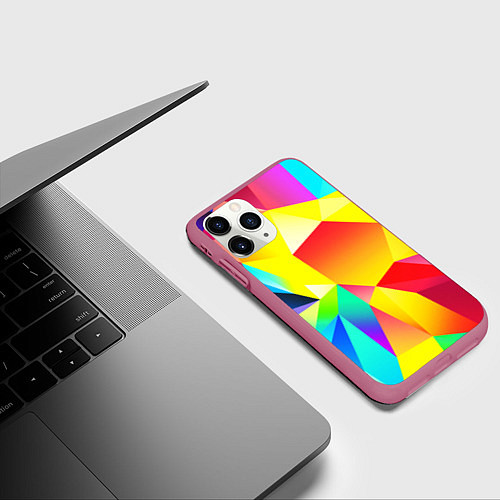 Чехол iPhone 11 Pro матовый Цветная геометрия стекло / 3D-Малиновый – фото 3