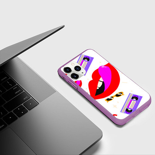 Чехол iPhone 11 Pro матовый Вечеринка 90-х: Яркие символы эпохи / 3D-Фиолетовый – фото 3