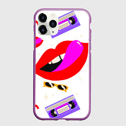 Чехол iPhone 11 Pro матовый Вечеринка 90-х: Яркие символы эпохи, цвет: 3D-фиолетовый