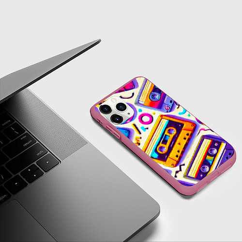 Чехол iPhone 11 Pro матовый Магия микстейпов: Цветная ностальгия / 3D-Малиновый – фото 3
