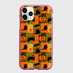 Чехол iPhone 11 Pro матовый Хэллоуин мозаика, цвет: 3D-малиновый