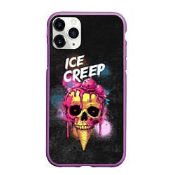 Чехол iPhone 11 Pro матовый Ice creep - рожок мороженого черепа, цвет: 3D-фиолетовый