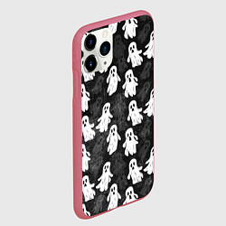 Чехол iPhone 11 Pro матовый Паттерн с призраками, цвет: 3D-малиновый — фото 2