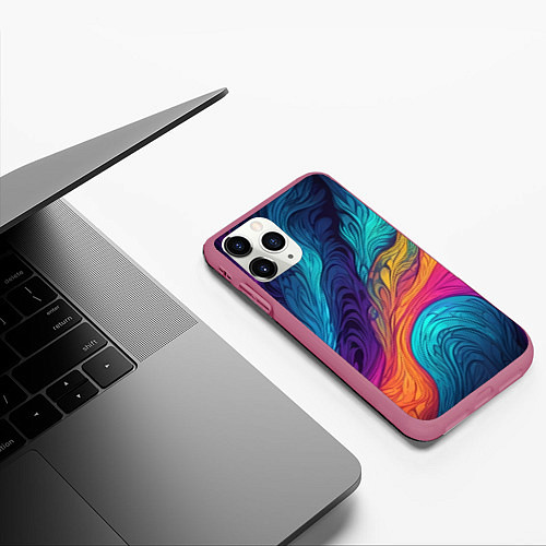 Чехол iPhone 11 Pro матовый Перья эбру абстракция / 3D-Малиновый – фото 3