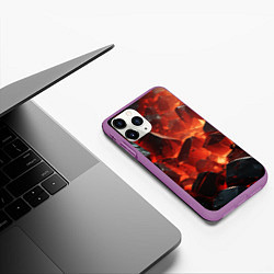 Чехол iPhone 11 Pro матовый Текстура черных камней, цвет: 3D-фиолетовый — фото 2