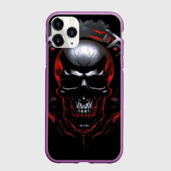 Чехол iPhone 11 Pro матовый Металлическо-красный череп, цвет: 3D-фиолетовый