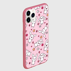 Чехол iPhone 11 Pro матовый Зайчики паттерн, цвет: 3D-малиновый — фото 2