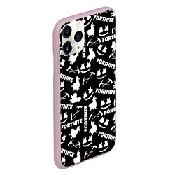 Чехол iPhone 11 Pro матовый Fortnite black pattern, цвет: 3D-розовый — фото 2