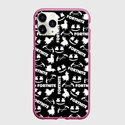 Чехол iPhone 11 Pro матовый Fortnite black pattern, цвет: 3D-малиновый