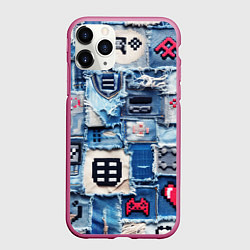 Чехол iPhone 11 Pro матовый Геймерские знаки на пэчворк, цвет: 3D-малиновый