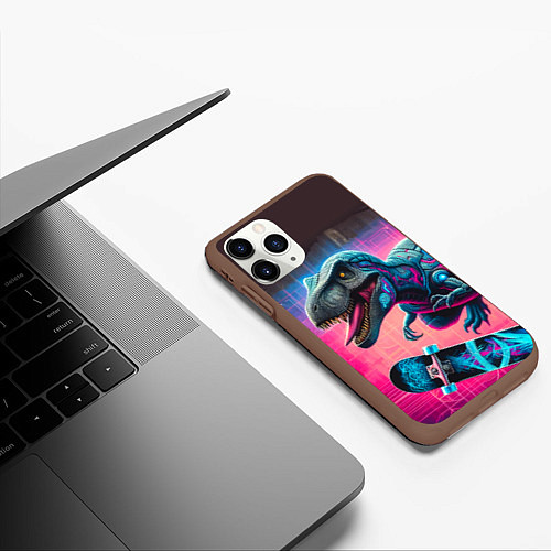 Чехол iPhone 11 Pro матовый Дино крутой скейтбордист - граффити / 3D-Коричневый – фото 3