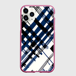Чехол iPhone 11 Pro матовый Косая клетка бело-синяя, цвет: 3D-малиновый