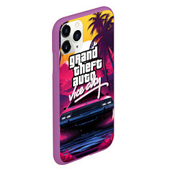 Чехол iPhone 11 Pro матовый Grand Theft Auto VI - автомобиль на закате, цвет: 3D-фиолетовый — фото 2