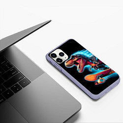 Чехол iPhone 11 Pro матовый Cool Dino on a skateboard - neon glow fantasy, цвет: 3D-светло-сиреневый — фото 2