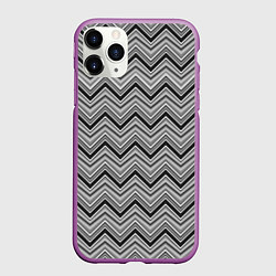 Чехол iPhone 11 Pro матовый Серо белый геометрический узор зигзаг, цвет: 3D-фиолетовый