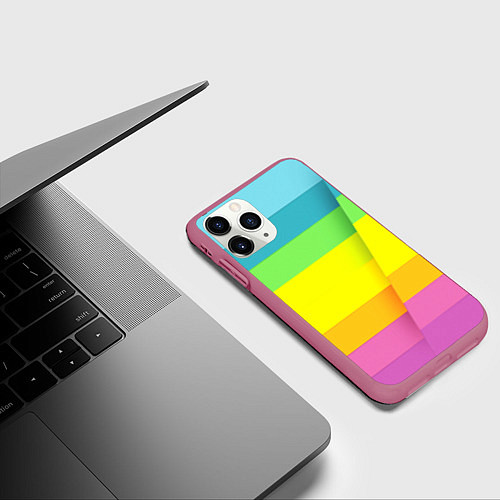 Чехол iPhone 11 Pro матовый Разноцветные полосы / 3D-Малиновый – фото 3