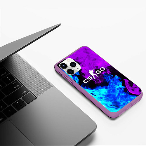 Чехол iPhone 11 Pro матовый CSGO neon flame / 3D-Фиолетовый – фото 3