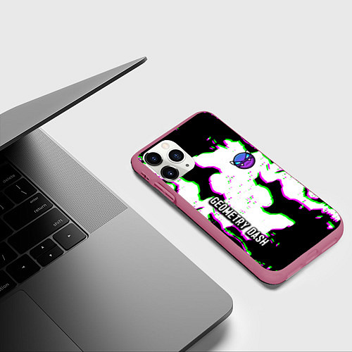 Чехол iPhone 11 Pro матовый Geometry dash glitch flame / 3D-Малиновый – фото 3