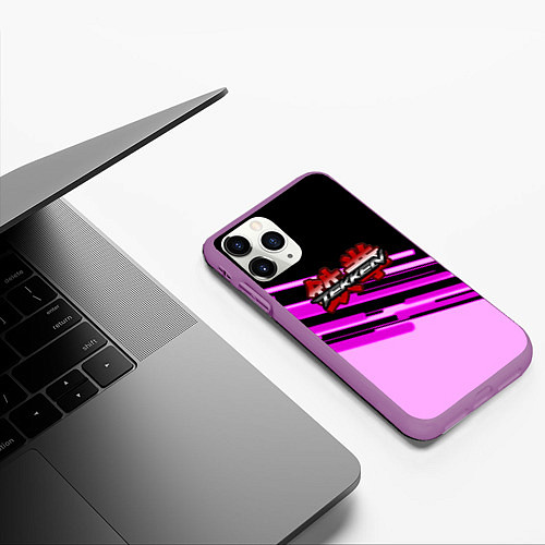 Чехол iPhone 11 Pro матовый Tekken pink line / 3D-Фиолетовый – фото 3