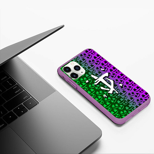 Чехол iPhone 11 Pro матовый Doom x Marshmello / 3D-Фиолетовый – фото 3