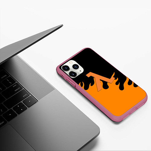 Чехол iPhone 11 Pro матовый Half life orange fire / 3D-Малиновый – фото 3