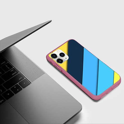 Чехол iPhone 11 Pro матовый Линии геометрия / 3D-Малиновый – фото 3