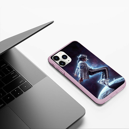 Чехол iPhone 11 Pro матовый Michael Jackson on the moon / 3D-Розовый – фото 3