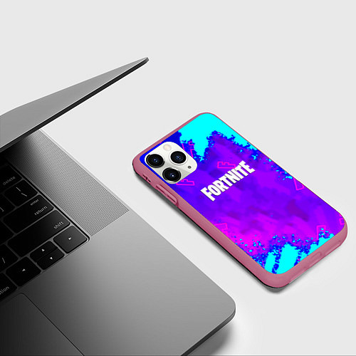 Чехол iPhone 11 Pro матовый Fortnite neon game / 3D-Малиновый – фото 3