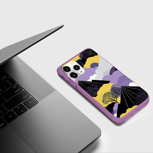 Чехол iPhone 11 Pro матовый Япония горы / 3D-Фиолетовый – фото 3