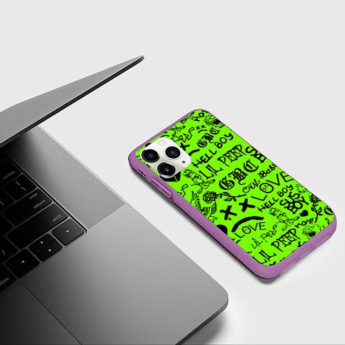 Чехол iPhone 11 Pro матовый Lil Peep кислотный паттерн / 3D-Фиолетовый – фото 3