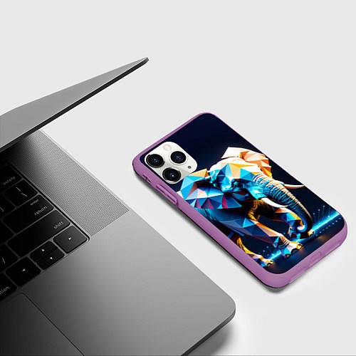Чехол iPhone 11 Pro матовый Большой полигональный слон / 3D-Фиолетовый – фото 3
