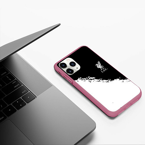 Чехол iPhone 11 Pro матовый Liverpool fc белые краски / 3D-Малиновый – фото 3