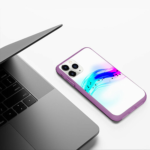 Чехол iPhone 11 Pro матовый Неоновая волна / 3D-Фиолетовый – фото 3