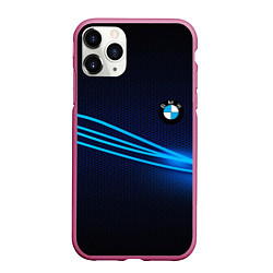 Чехол iPhone 11 Pro матовый BMW line blue, цвет: 3D-малиновый