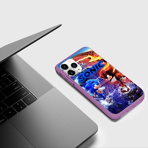 Чехол iPhone 11 Pro матовый Соник и Шэдоу ёжики / 3D-Фиолетовый – фото 3