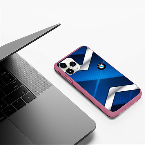 Чехол iPhone 11 Pro матовый BMW metalic blue abstract / 3D-Малиновый – фото 3