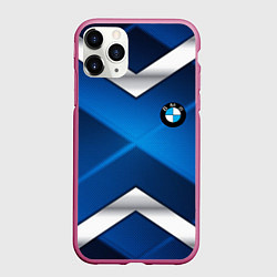 Чехол iPhone 11 Pro матовый BMW metalic blue abstract, цвет: 3D-малиновый