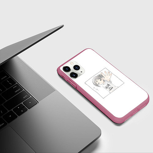 Чехол iPhone 11 Pro матовый 404 error anime tag / 3D-Малиновый – фото 3