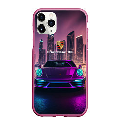 Чехол iPhone 11 Pro матовый Porshe big city, цвет: 3D-малиновый